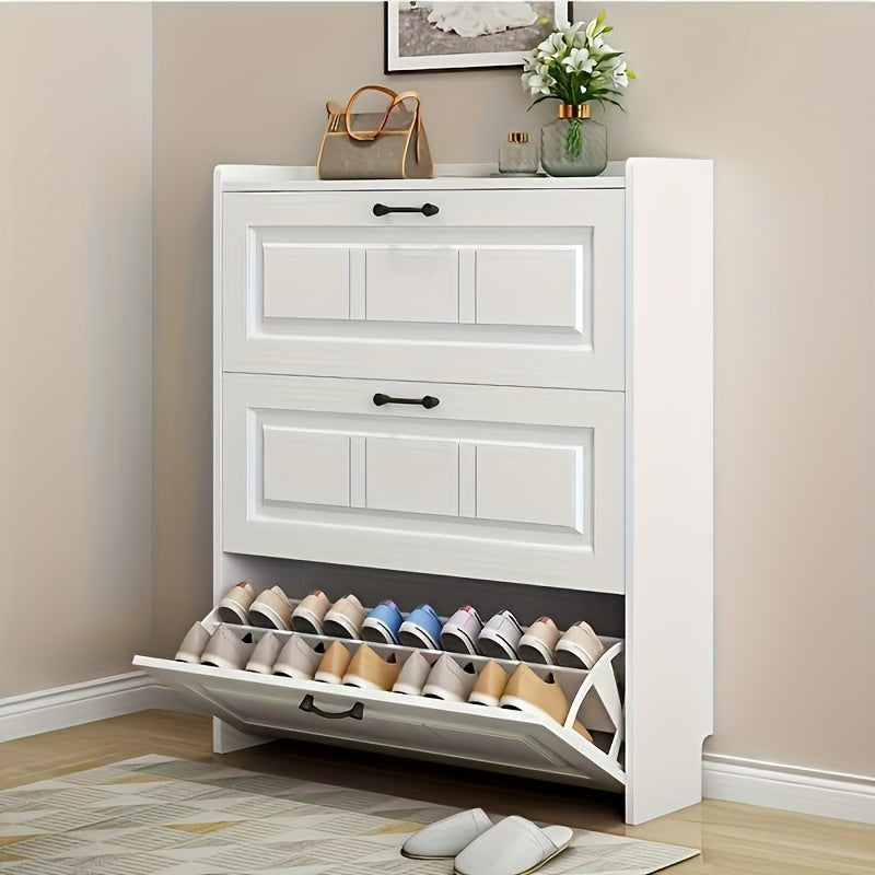 2pcs 3-Tier Flip Shoe Cabinet Accessories- Stainless Steel Thickened Shoe Rack, Invisible Flip Frame, Hidden Storage Space, Suitable for Home or Office Under-Seat Organizer