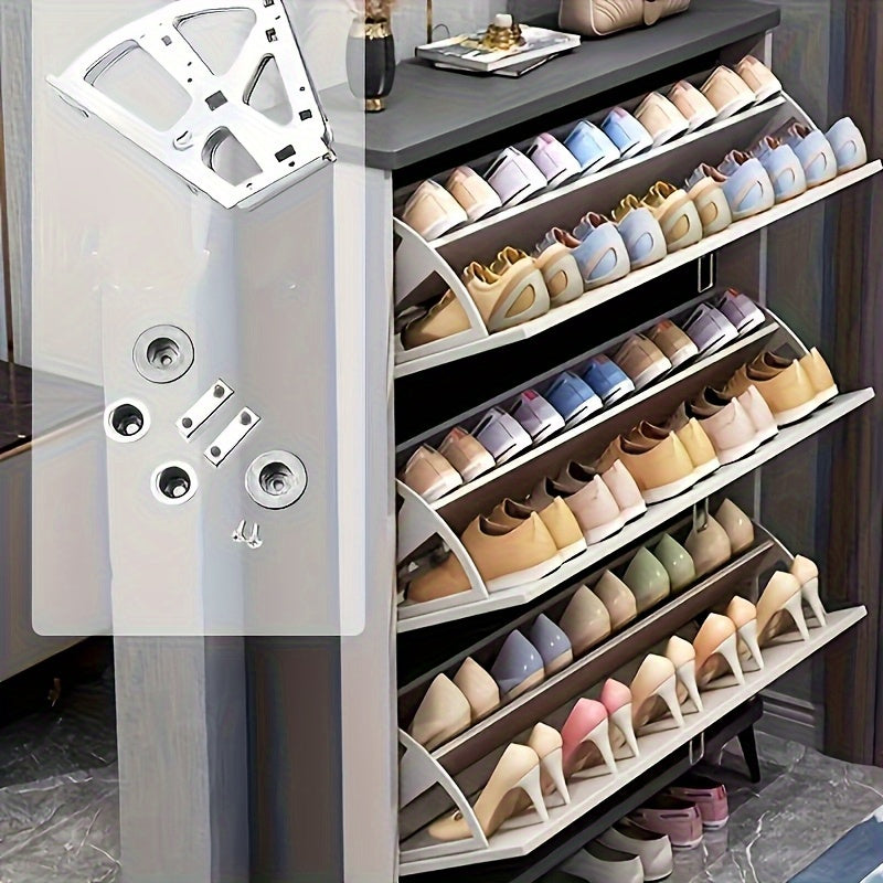 2pcs Triple Flip Shoe Cabinet Set - Stainless Steel Thickened Shoe Rack, Invisible Flip Frame, Hidden Storage Box for Home or Office Underseat Organizer xs93